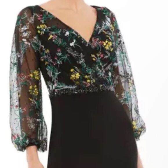 Mac Duggal 79379 Embroidered Mesh Long Sleeve Column Gown Black 14 NEW $498 - Picture 8 of 8